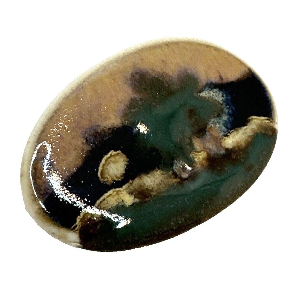 VINTAGE Landscape Brooch Hand Crafted Ceramic Oval Abstract Artisan Pin 2.5"